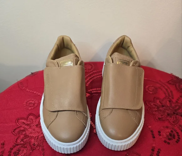 Puma Womens Basket Platform Strap Sneakers Shoes Slip On Tan Leather size 7 - Picture 3 of 3